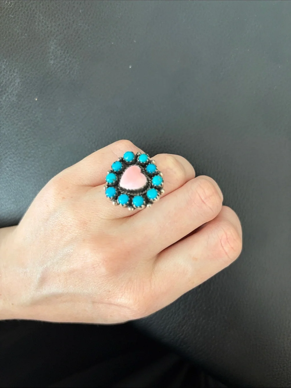 Pink Heart and Turquoise Crystal Cluster Ring - Women Jewelry